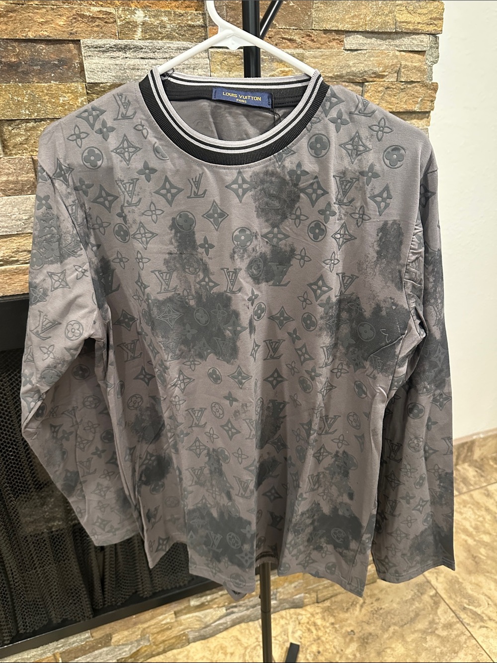 Men’s Gray Monogram Long-Sleeve Crewneck Shirt size S